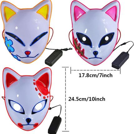 Demon LED Mask Slayers Costume Props Japanese Anime Plastic Fox Face Cosplay Glowing Masks for Adult Masquerade