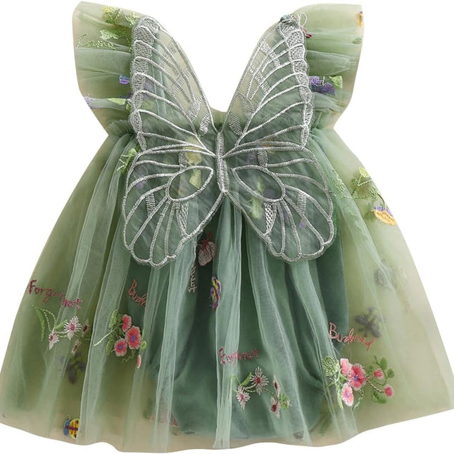 Baby Girl Halloween Costume Butterfly Wing Mesh Flower Sleeveless Tulle Fairy Romper Dress Birthday Tutu Dress - Dashing Nova