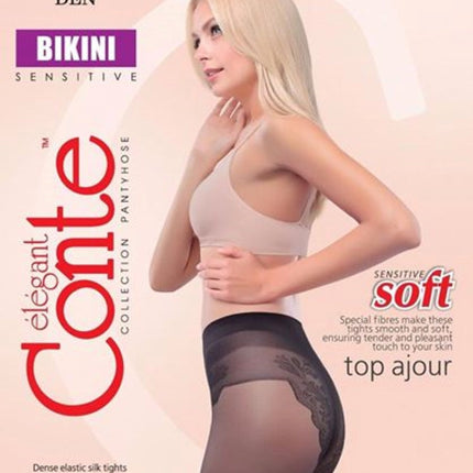 Conte Bikini Soft 40 Den - Classic Women's Tights with a Laced Panties (8S-47SP)
