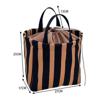 Drawstring Striped Knit Tote – Custom Fashion Large Travel Bag, Premium Camping Shoulder Purse
