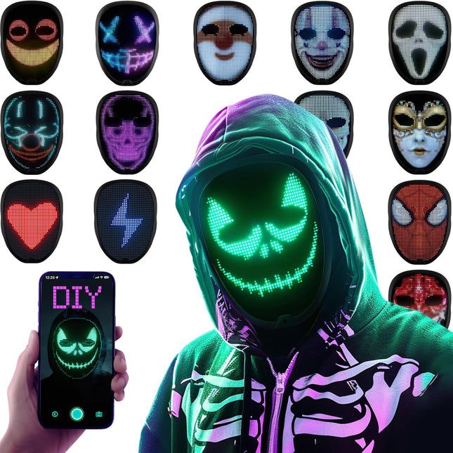 Halloween LED Mask with Programmable App & Gesture Sensing, DIY Unisex LED Lighted Face Transforming Mask, Perfect Gift for Halloween Costume Cosplay,Masquerade - Dashing Nova