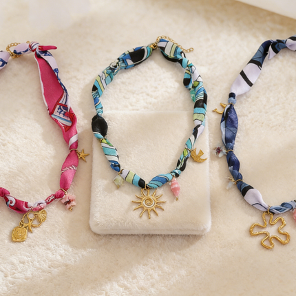 Ocean Life Ribbon Necklace with Flower Charm