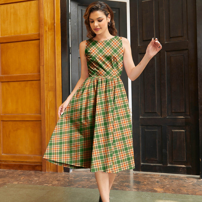 Rust & Green Plaid Midi Dress