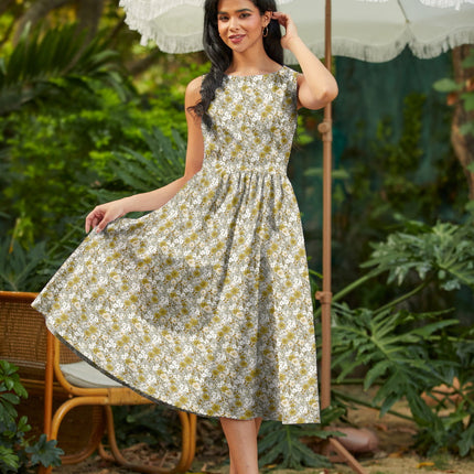 Mustard Floral Midi Dress