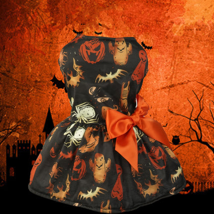 Halloween Small Dog Clothes Pet Dress Pumpkin Print Dress Chihuahua Yorkie Mesh Dress Pet Party Clothing Cat Dog Costume