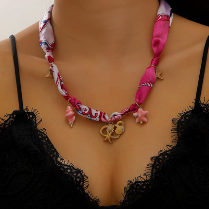 Ocean Life Ribbon Necklace with Flower Charm