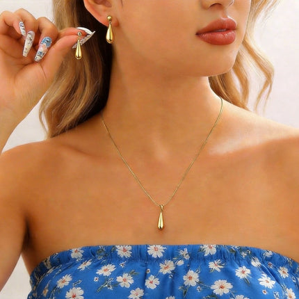 Fashion Luxury Minimalist Stainless Steel Water Drop Pendant Necklace Women Dainty Clavicle Chain