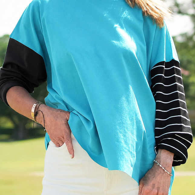 Pima Cotton Mixed Media Boxy T-Shirt - Capri