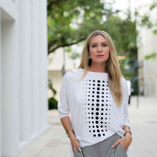 Pima Cotton Dot Dot Dot Luxury Boxy T-Shirt - White/Black