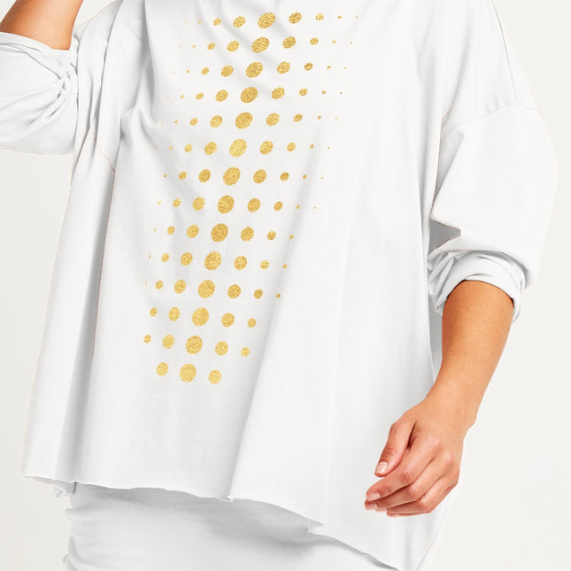 Pima Cotton Metallic Dot Dot Dot Luxury Boxy T-Shirt - Stone/GoldF