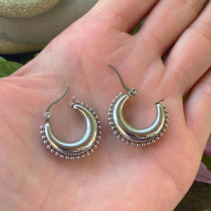 RIVETED MOON HOOPS