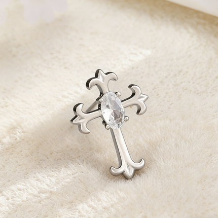 Light Luxury Copper Zircon Cross Earrings