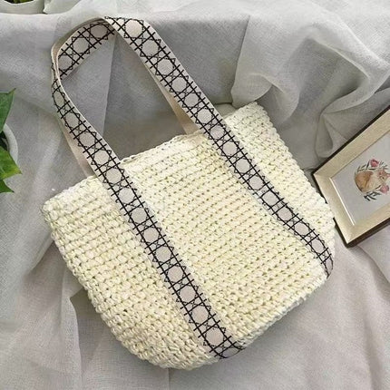 Handwoven Straw Tote – Elegant Women’s Casual Woven Bag, Commuter Travel Shoulder Purse