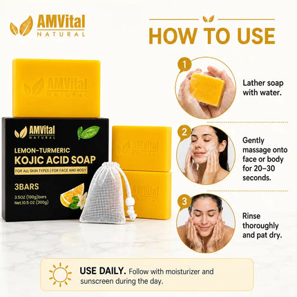 AMVital Lemon Turmeric Kojic Acid Soap Bar - Dashing Nova