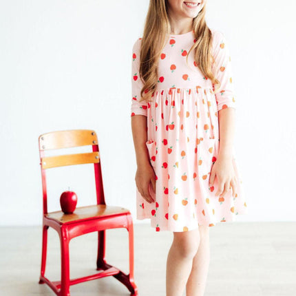 An Apple a Day 3/4 Sleeve Pocket Twirl Dress