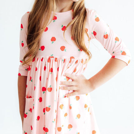 An Apple a Day 3/4 Sleeve Pocket Twirl Dress