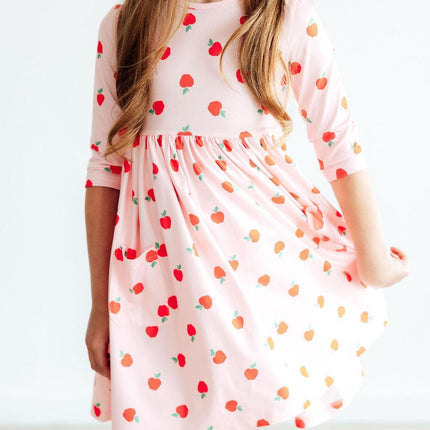An Apple a Day 3/4 Sleeve Pocket Twirl Dress