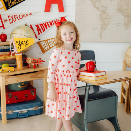 An Apple a Day 3/4 Sleeve Pocket Twirl Dress