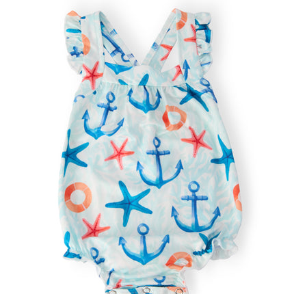 Anchors Away Ruffle Cross Back Romper
