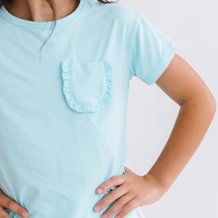 Aqua Ruffle Pocket Tee