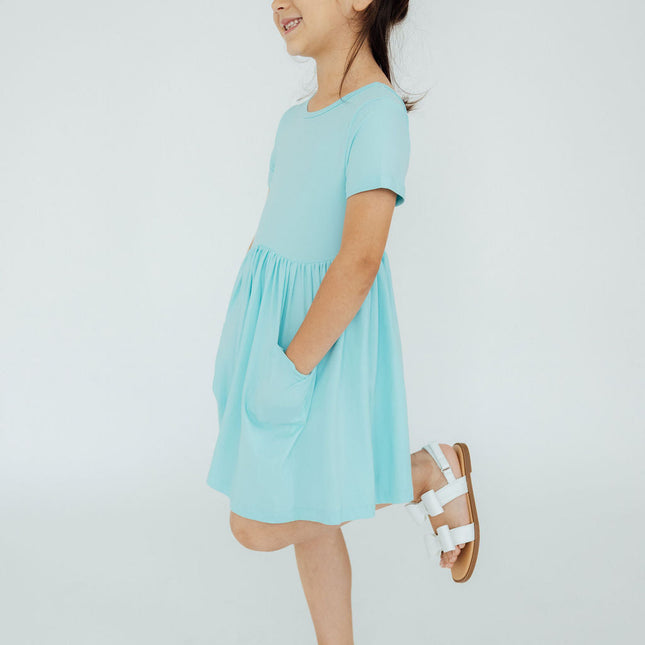 Aqua S/S Pocket Twirl Dress - Dashing Nova
