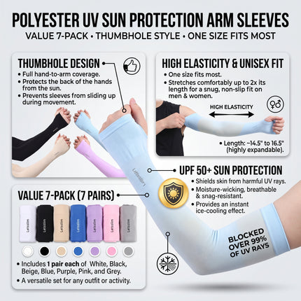 Thumbhole Arm Sleeves, 7 Pairs – Assorted Colors