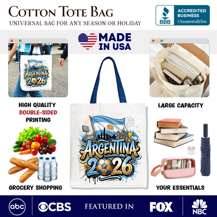 Argentina 2026 Soccer Cup Global Championship Tote Bag, Fans Football Gift Shopper - Dashing Nova