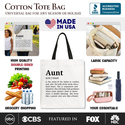 Aunt Definition Canvas Tote Bag, Funny Family Gift Shopper - Dashing Nova
