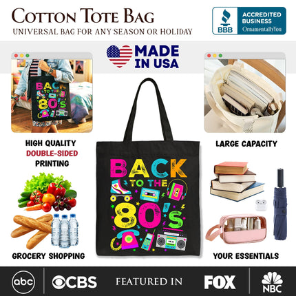 Back To The 80s Tote Bag, Colorful Retro Eighties Party Gift Shopper - Dashing Nova