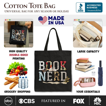 Book Nerd Collage Retro Tote Bag, Bookish Booktok Librarian Gift Shopper - Dashing Nova