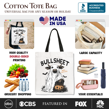 Bullsheet Halloween Bull Tote Bag, Hilarious Cow Gift Shopper for Trick-or-Treaters - Dashing Nova