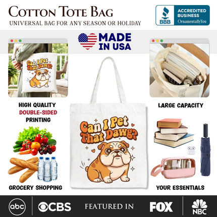 Can I Pet That Dawg Bulldog Retro Tote Bag, Cute Funny Dog Lover Gift Shopper - Dashing Nova