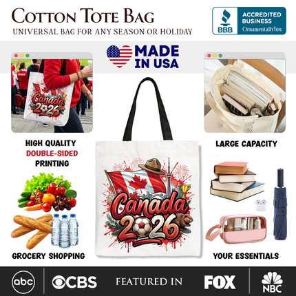 Canada 2026 Soccer Cup Global Championship Tote Bag, Fans Football Gift Shopper - Dashing Nova