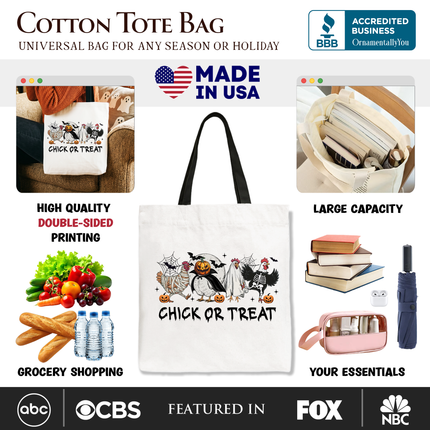 Chick or Treat Spooky Tote Bag, Halloween Chicken Gift Shopper for Country Life Enjoyers - Dashing Nova