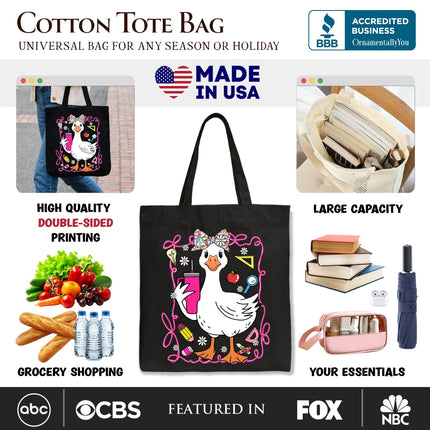 Coquette Teacher Goose Tote Bag, Funny Classroom Gift Shopper for Educators - Dashing Nova