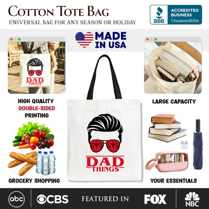 Dad Things Retro Canvas Tote Bag, Red Glasses Family Matching Gift Shopper - Dashing Nova