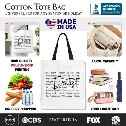 Dentist Definition Canvas Tote Bag, Dental Appreciation Words Gift Shopper