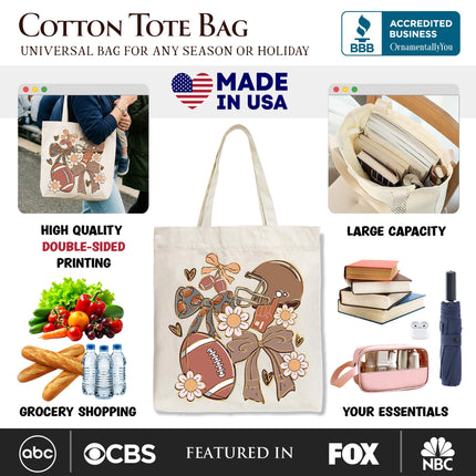 Football Mom Coquette Bow Daisy Tote Bag, Retro Fall Game Day Preppy Gift Shopper - Dashing Nova