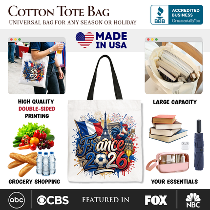 France 2026 Soccer Cup Global Championship Tote Bag, Fans Football Gift Shopper - Dashing Nova