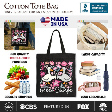 Funny Goose Bumps Floral Canvas Tote Bag, Sarcastic Goose Gift Shopper