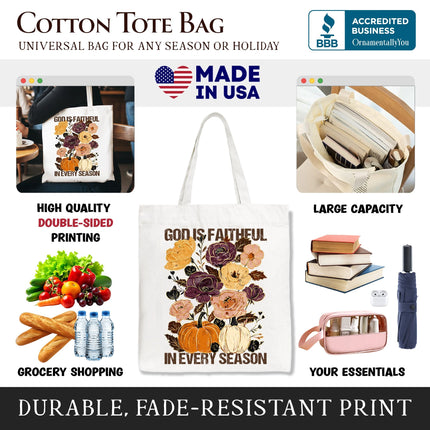 God Is Faithful in Every Season Floral Tote Bag, Christian Fall Gift Shopper - Dashing Nova
