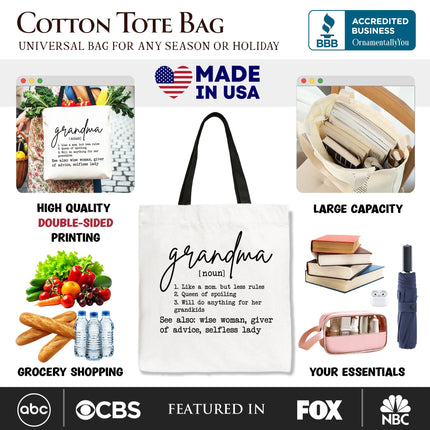 Grandma Definition Canvas Tote Bag, Funny Gift Shopper for Nana - Dashing Nova