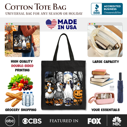 Halloween Goose in Costume Tote Bag, Spooky Fall Geese Gift Shopper for Bird Enjoyers - Dashing Nova