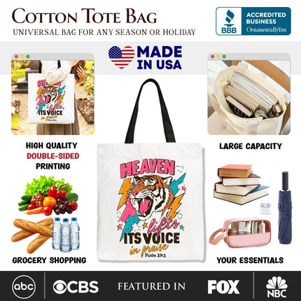 Heaven Lifts its Voice in Praise Christian Tote Bag, Tiger Psalm 191 Bible Verse Gift Shopper - Dashing Nova