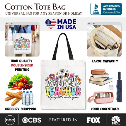 Helping Little Minds Grow Teacher Tote Bag, Floral Appreciation Gift Shopper - Dashing Nova