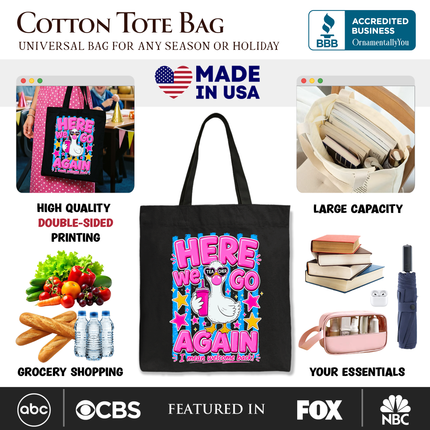 Here We Go Again Teacher Goose Tote Bag, Funny Welcome Back Gift Shopper