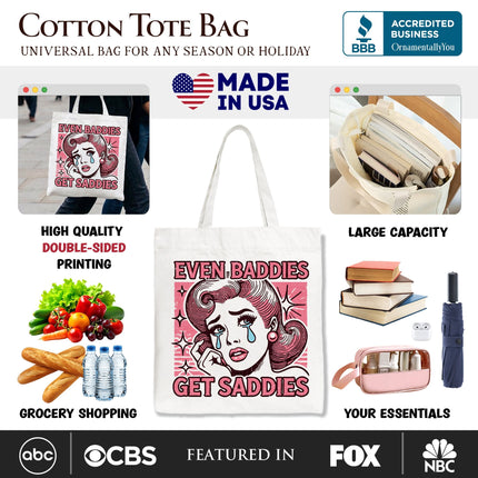 Even Baddies Get Saddies Tote Bag, Retro Crying Girl Pop Art for Stylish and Emotional Women - Dashing Nova