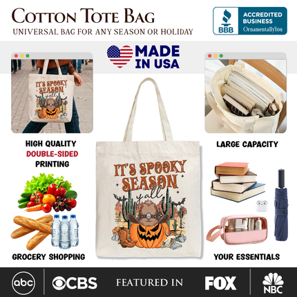 It's Spooky Season Y'all Tote Bag, Funny Western Halloween Gift Shopper for Pumpkin Cowboys - Dashing Nova