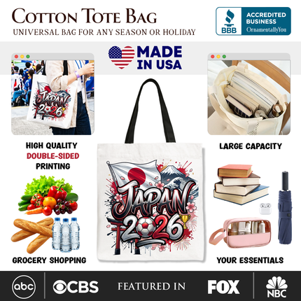 Japan 2026 Soccer Cup Global Championship Tote Bag, Fans Football Gift Shopper - Dashing Nova