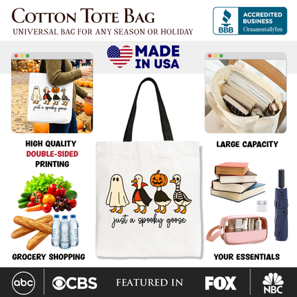 Just a Spooky Goose Tote Bag, Funny Halloween Costumes Gift Shopper - Dashing Nova